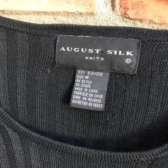 August Silk Ribbed 100% Silk Knit Sweater Top Stretch Crew Stripes Rainbow Black - Picture 3 of 11